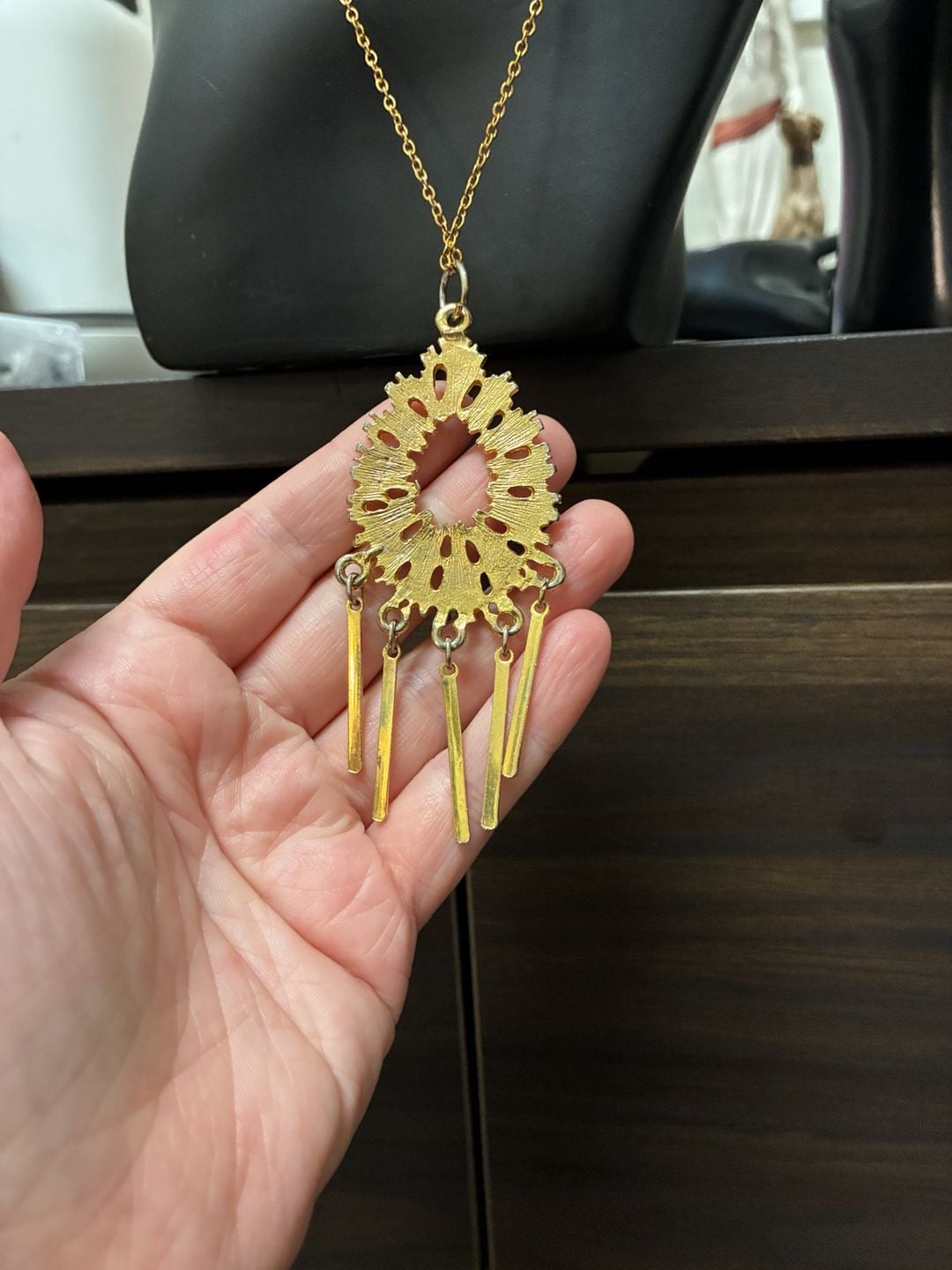 Upcycled Vintage 1970s Gold Tone Boho Ornate Pendant Necklace 4
