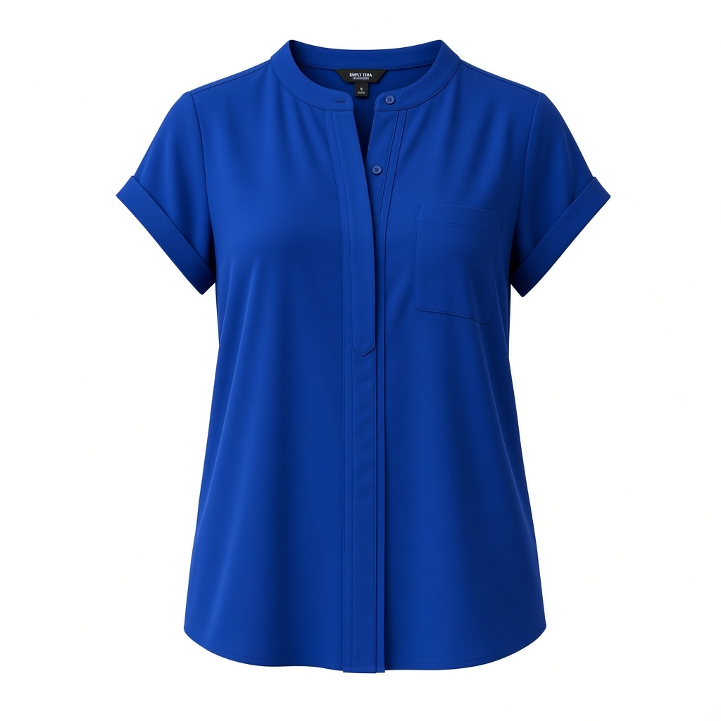 Simply Vera Wang Blouse Size S Blue Short Sleeve 2