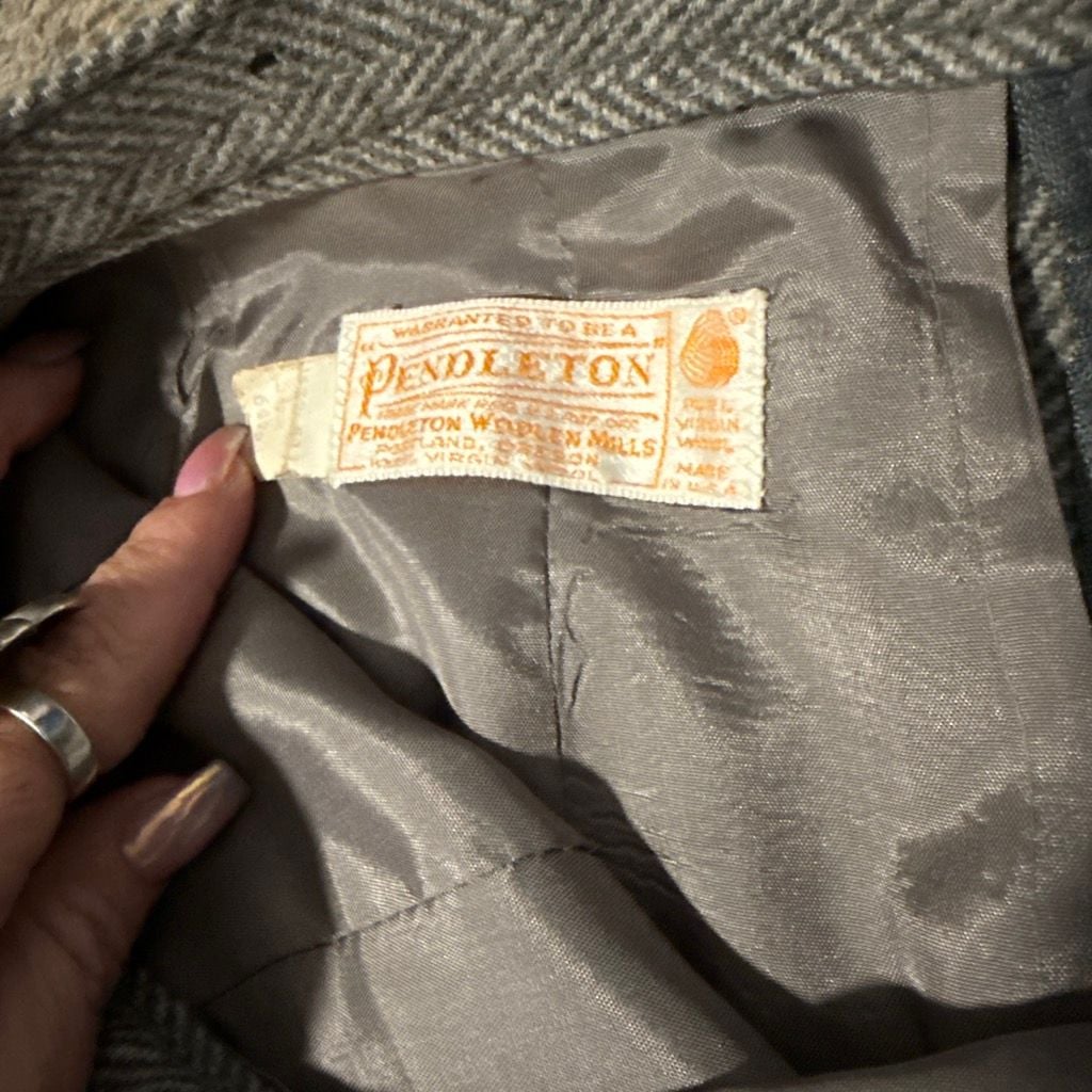 Pendleton Wool Skirt Gray Herringbone Pleated Pockets Vintage 2
