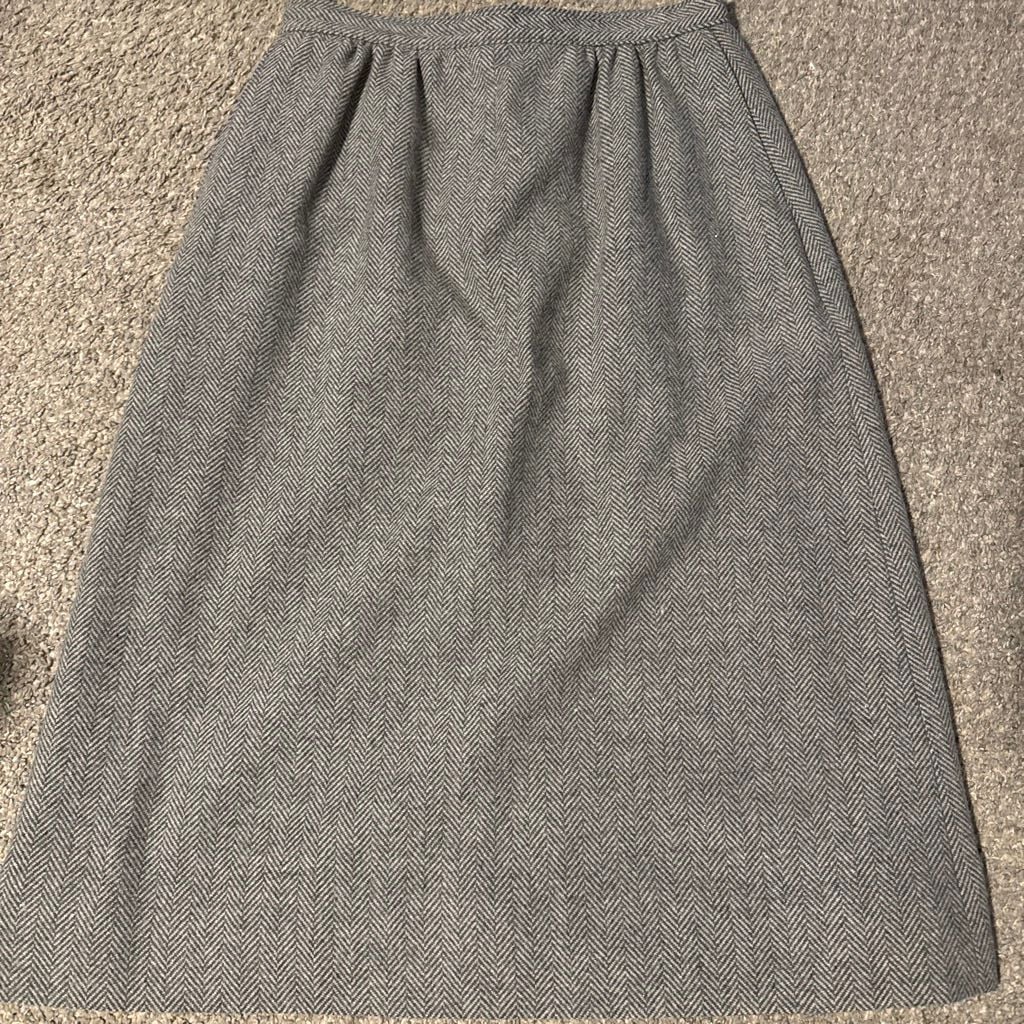 Pendleton Wool Skirt Gray Herringbone Pleated Pockets Vintage 3
