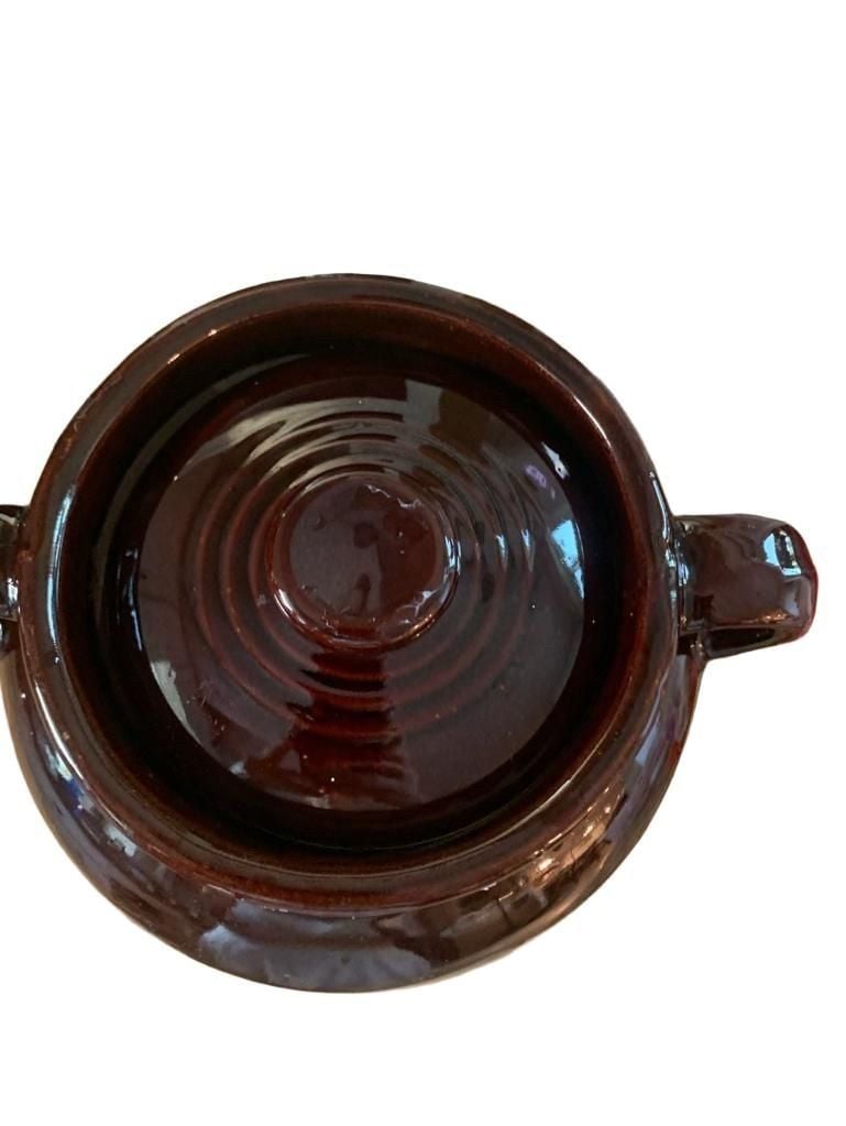 Vintage Brown Glazed Ceramic Crock Bean Pot With Lid 2