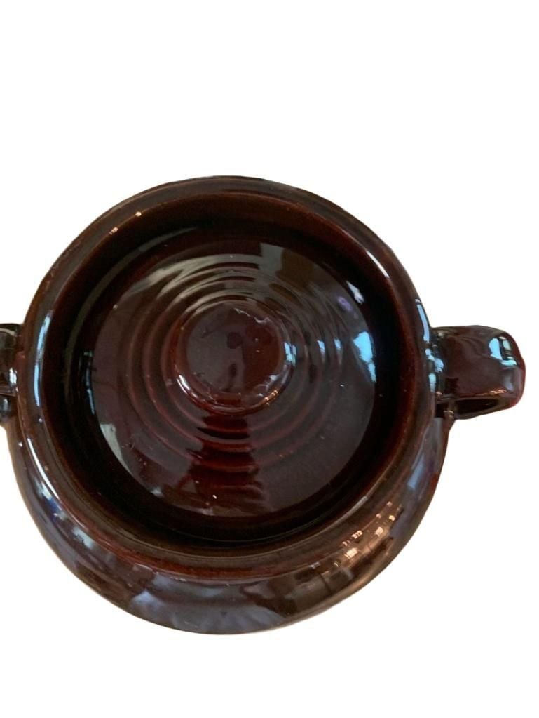 Vintage Brown Glazed Ceramic Crock Bean Pot With Lid 3