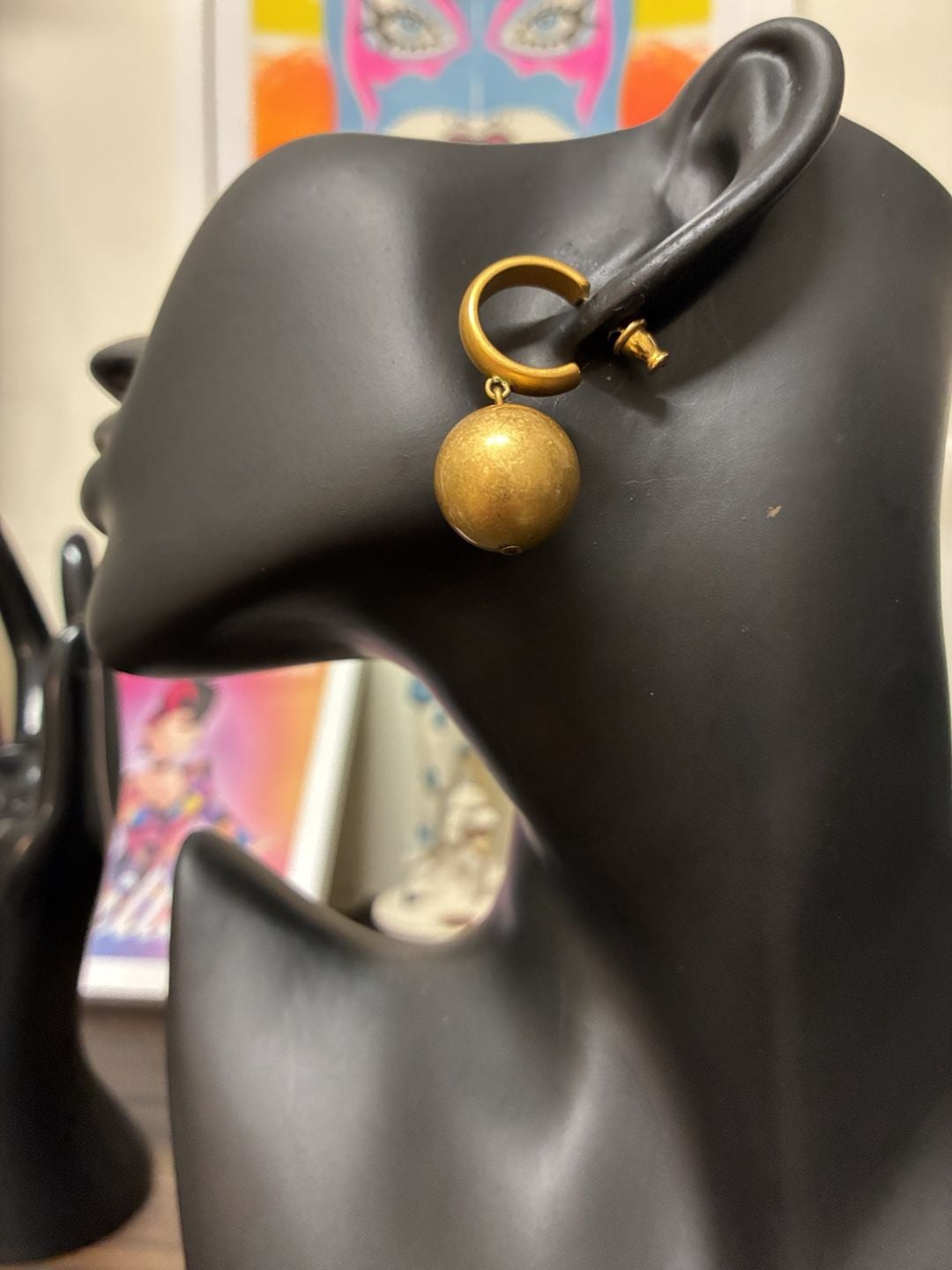 Gold Tone Hoop Drop Ball Earrings Matte Finish 3