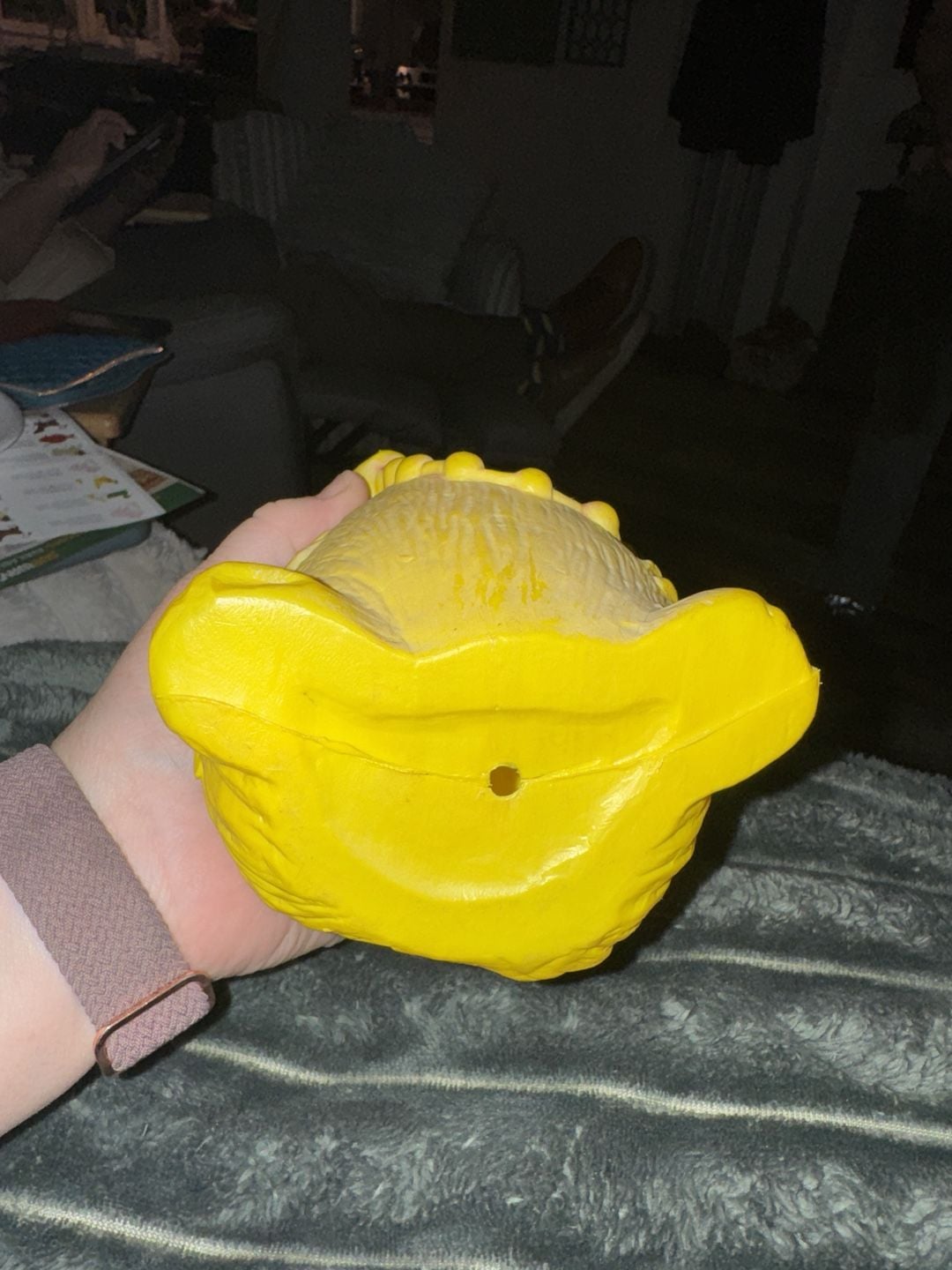Vintage Yellow Rubber Rabbit Coin Bank Easter Toy 2