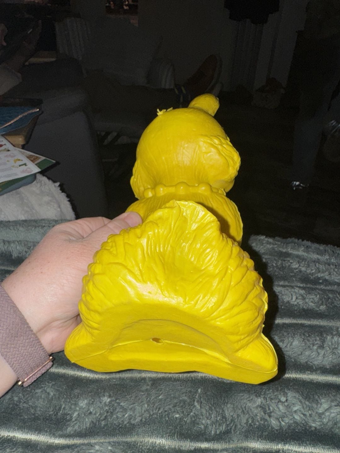 Vintage Yellow Rubber Rabbit Coin Bank Easter Toy 4