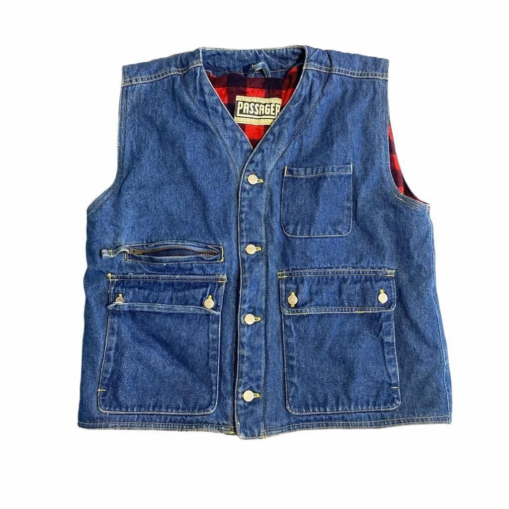 Passager Denim Vest Flannel Lined Multi Pocket Utility Vintage 2