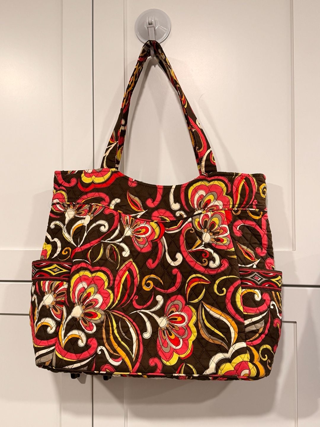 Vera Bradley Quilted Floral Tote Bag Brown Pink Yellow 2