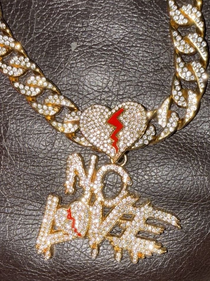 No Love Rhinestone Cuban Link Chain Necklace 3