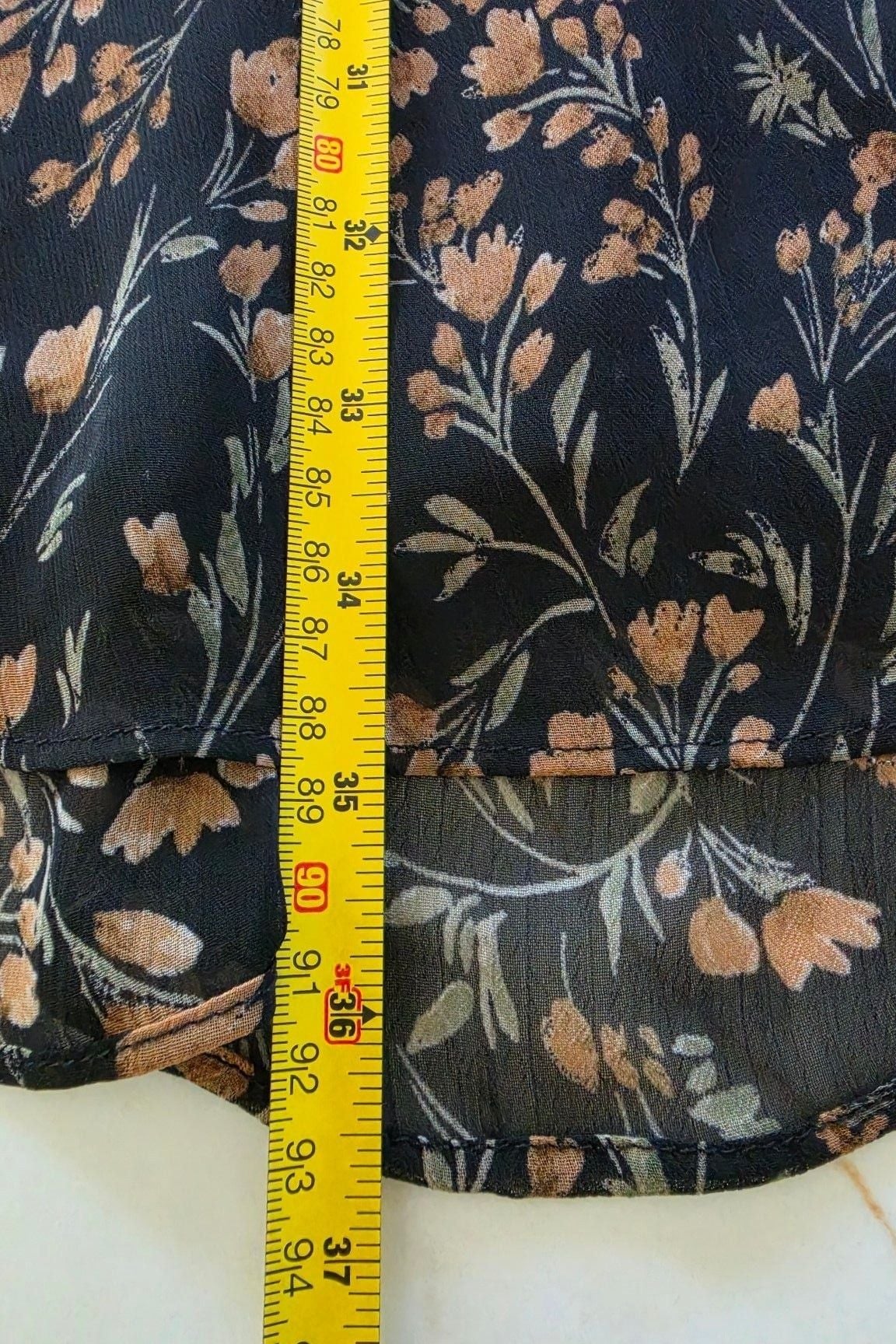 Calvin Klein Floral Dress Size 8 Black Chiffon Long Sleeve 6