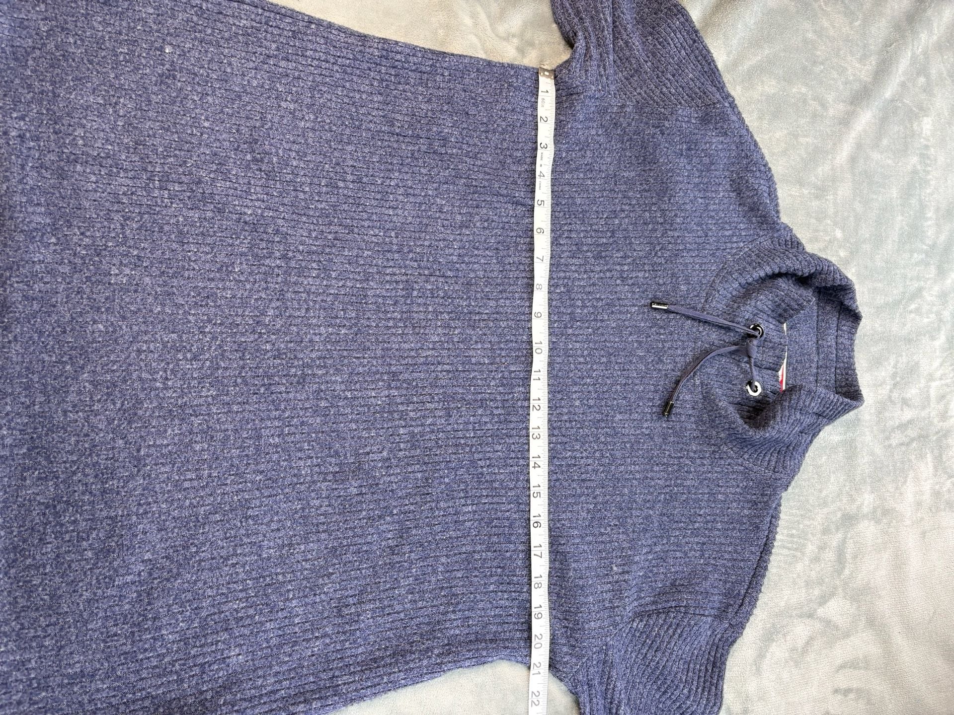 Tommy Hilfiger Womens Large Blue Cowl Neck Ribbed Knit Sweater Button Cuffs 3