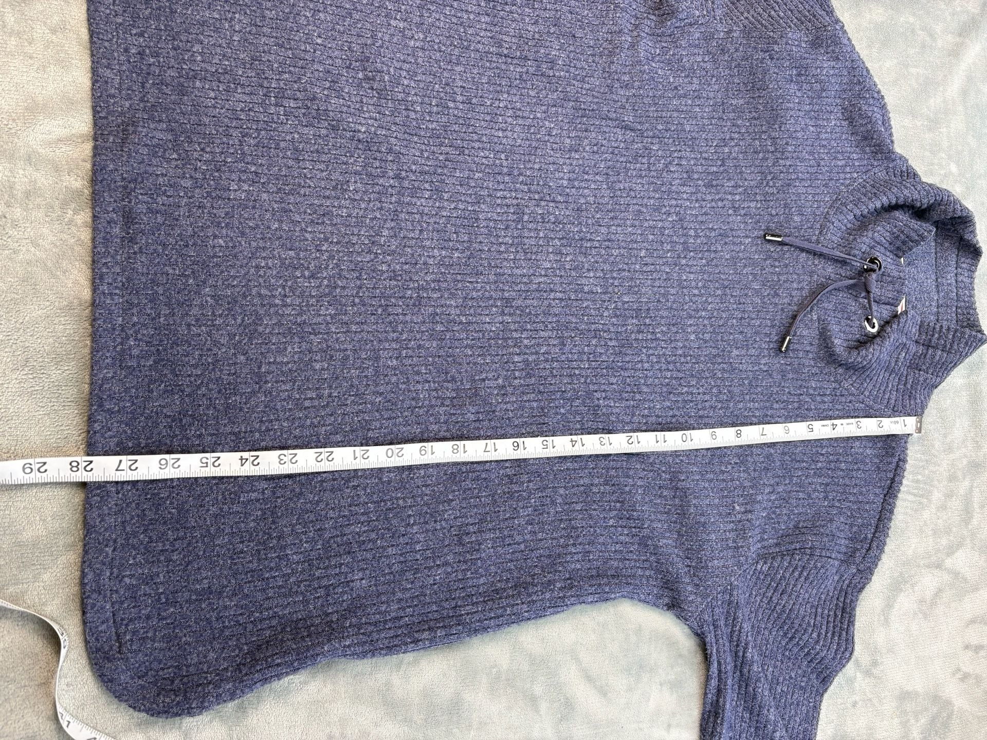 Tommy Hilfiger Womens Large Blue Cowl Neck Ribbed Knit Sweater Button Cuffs 4