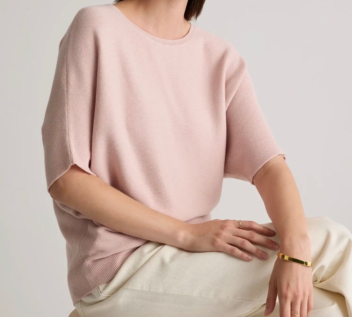 Quince Knit Sweater Size L Pink Short Sleeve Dolman 2