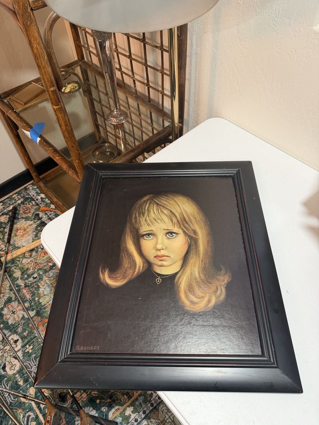Vintage Speneer Sad Little Girl Print Framed 1