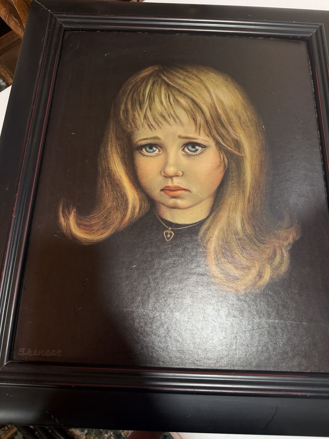 Vintage Speneer Sad Little Girl Print Framed 2