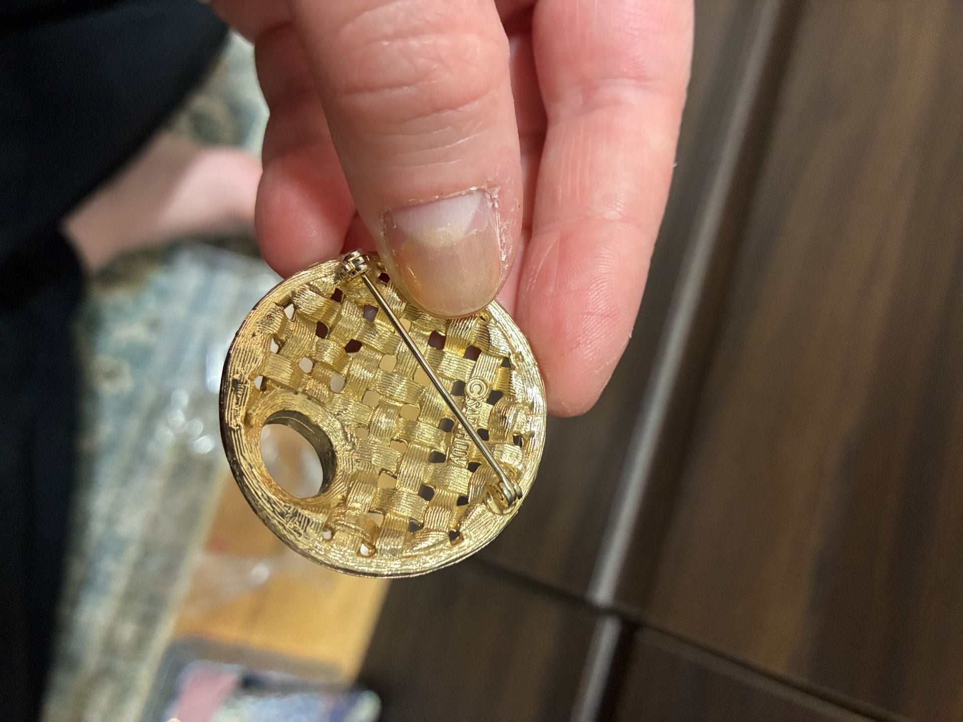 Sarah Coventry Gold Tone Woven Basketweave Round Brooch Pin Set 3