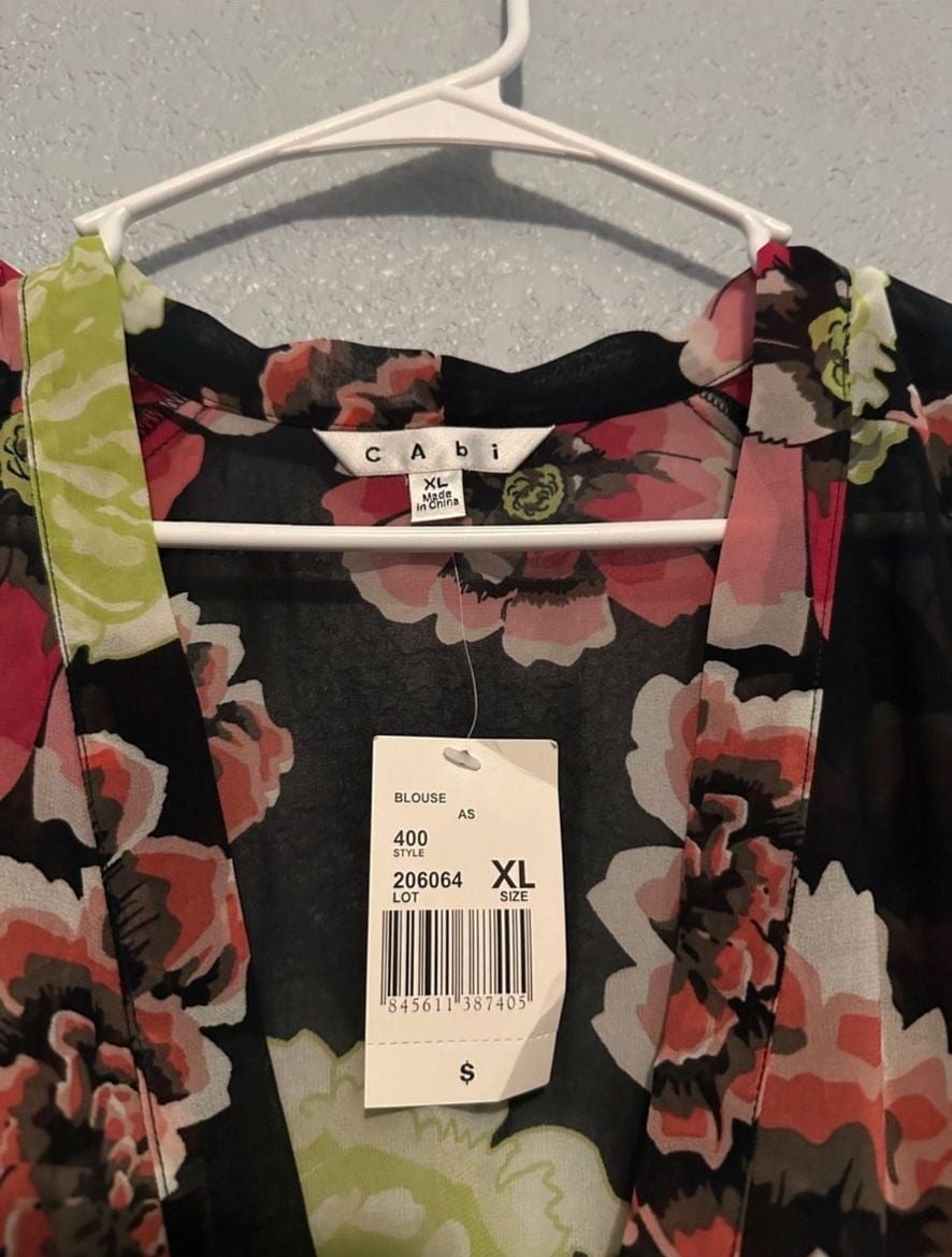 NEW CAbi Sheer Floral Tunic Blouse Size XL 5