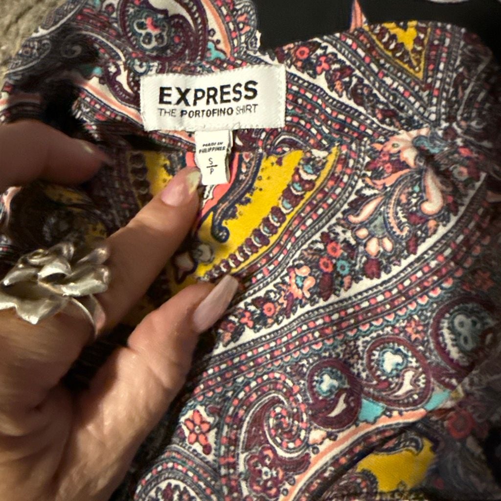 Express The Portofino Shirt Size S Black Paisley Blouse 1