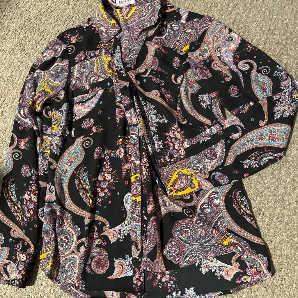 Express The Portofino Shirt Size S Black Paisley Blouse 2