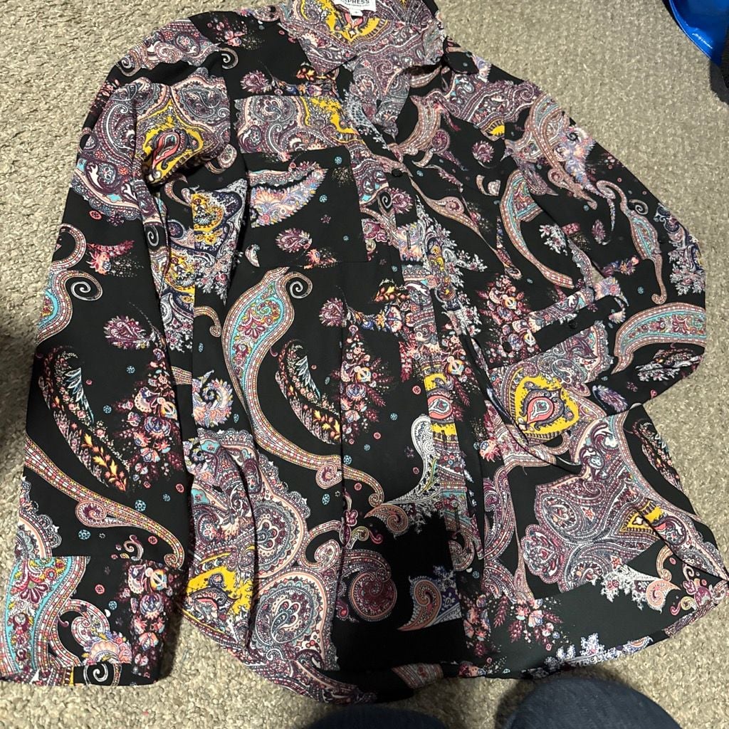 Express The Portofino Shirt Size S Black Paisley Blouse 5