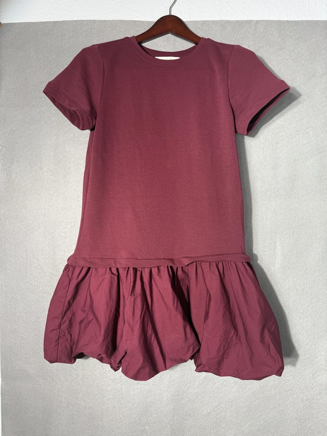 LOFT Dress Size S Burgundy Short Sleeve Bubble Hem 2