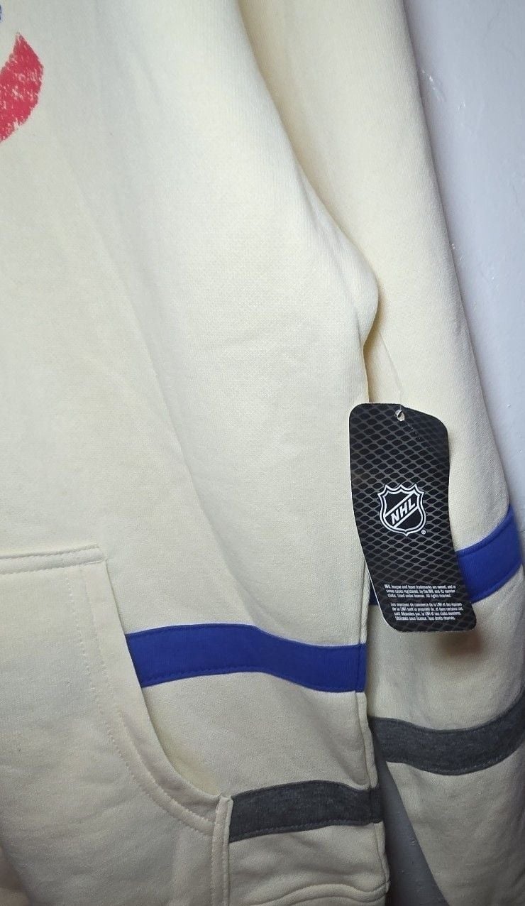 NHL New York Rangers Lace-Up Hoodie Size L Cream Hockey Sweatshirt 5