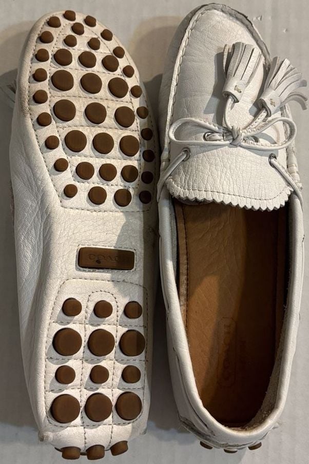 Coach White Leather Tassel Driving Loafers Flats 7
