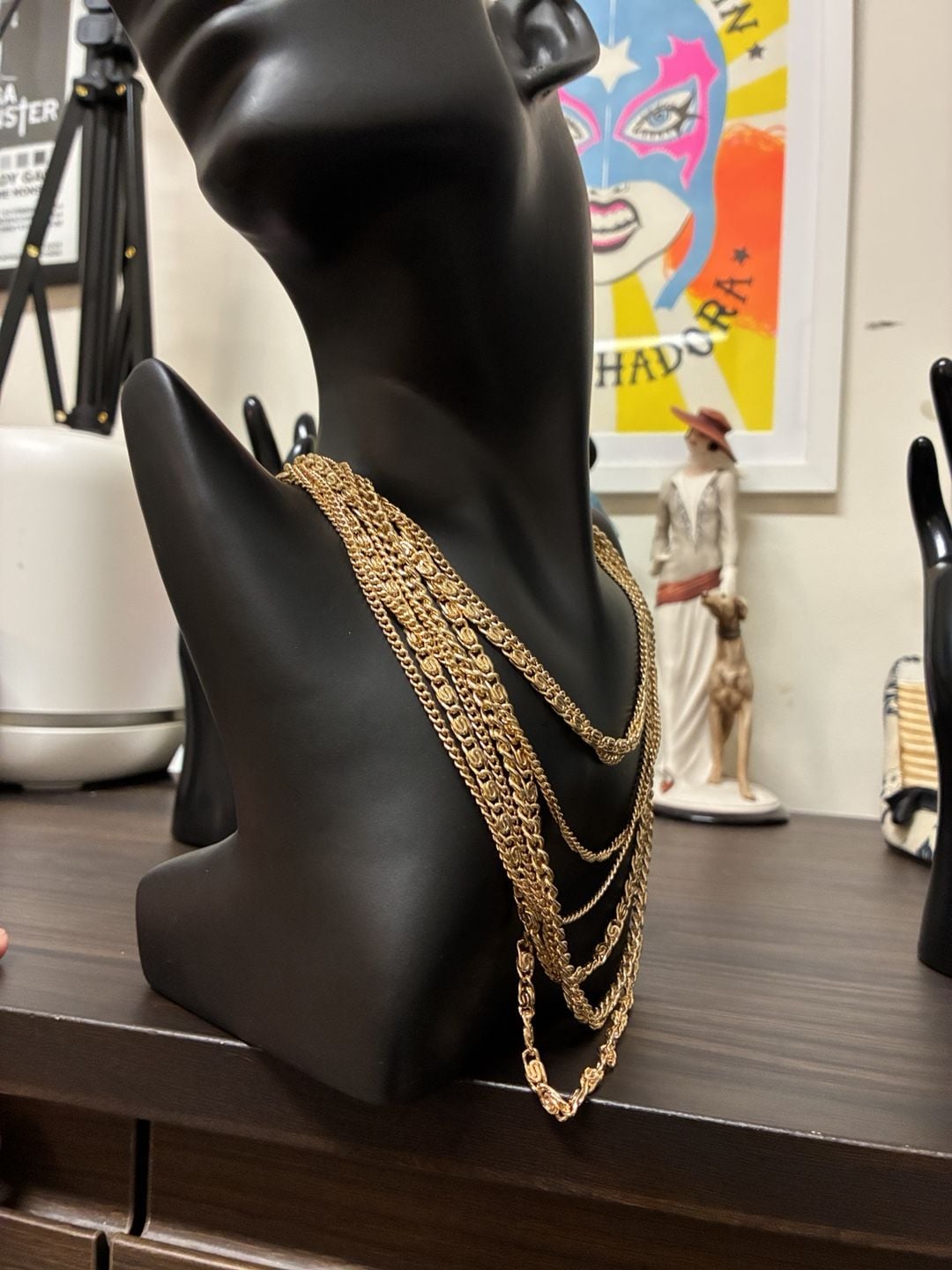 Coro Vintage Gold Tone Multi Strand Layered Chain Necklace 5