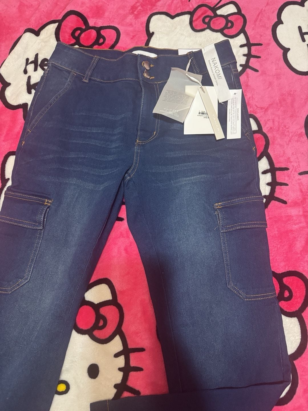 Nakomi Double Button Straight Cargo Jeans Size 10/30 Blue 2