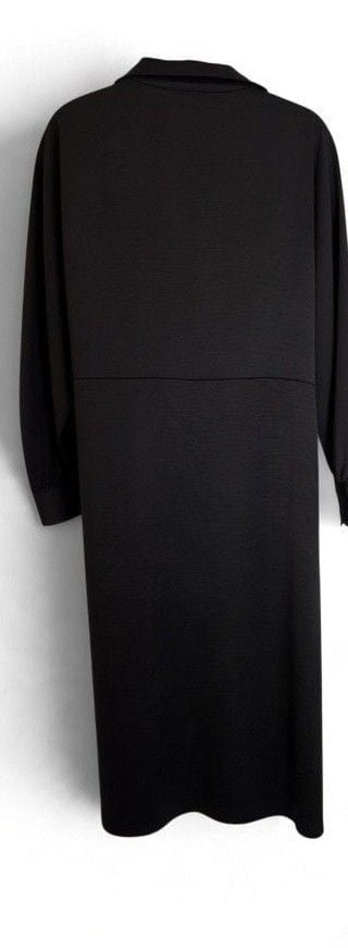 Loft Black Satin Long Sleeve Tie Front Midi Dress Sz MP 4