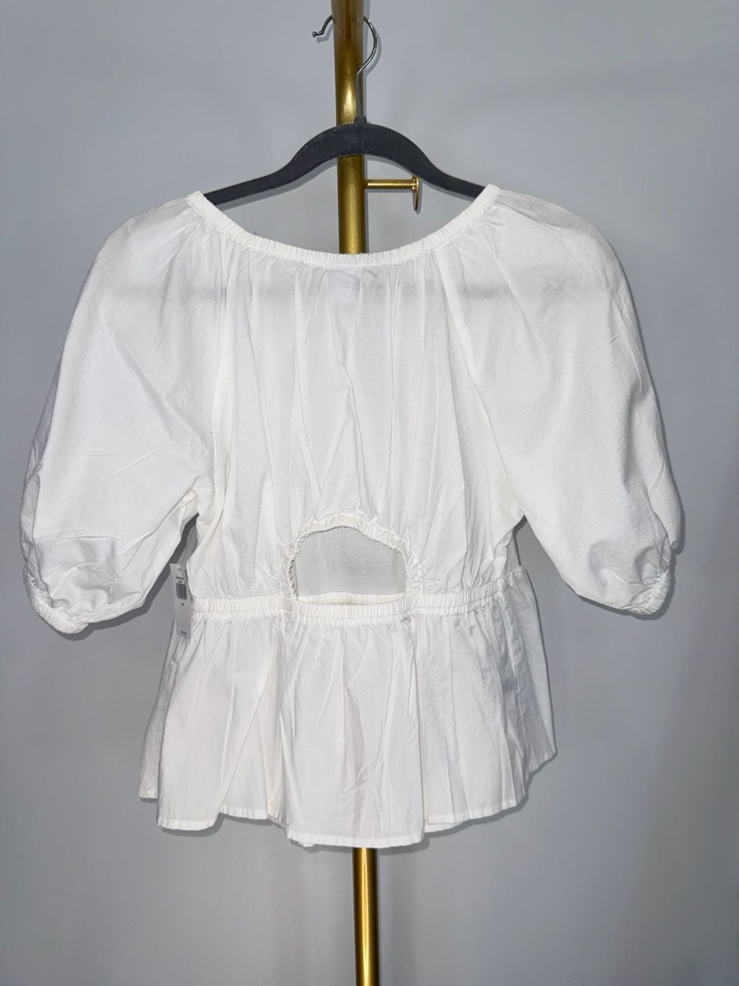 Old Navy Peplum Top Size XS White Cotton Short Puff Sleeve Cutout Back 3