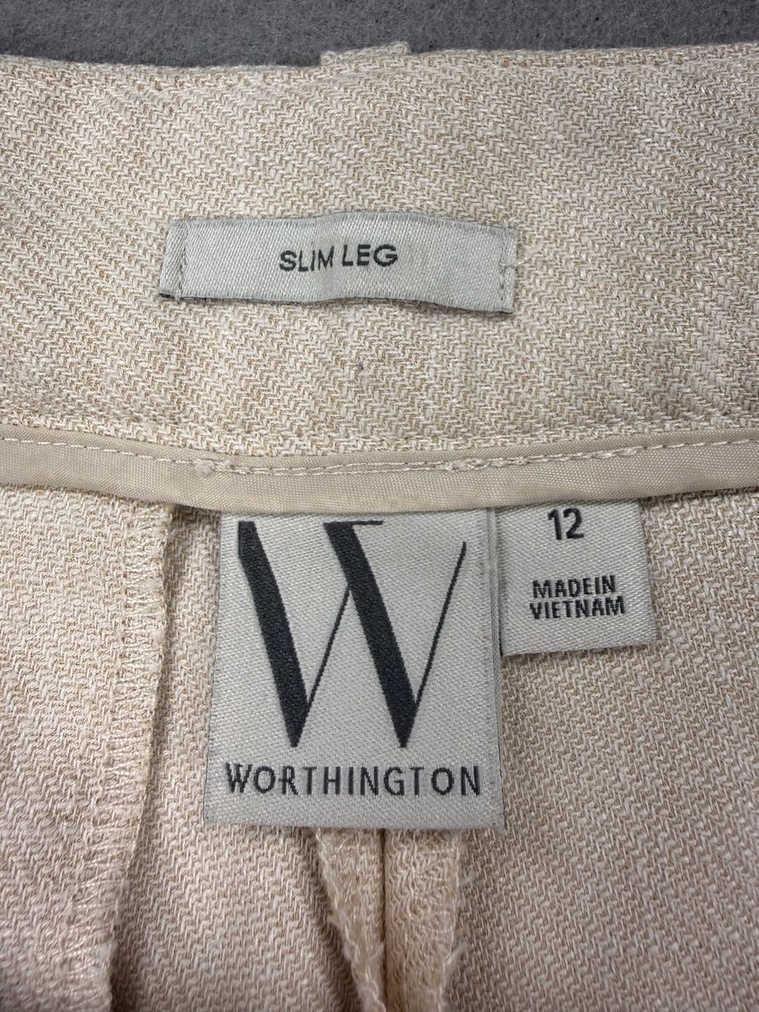 Worthington Slim Leg Pants Size 12 Beige Pleated High Rise Trousers 5