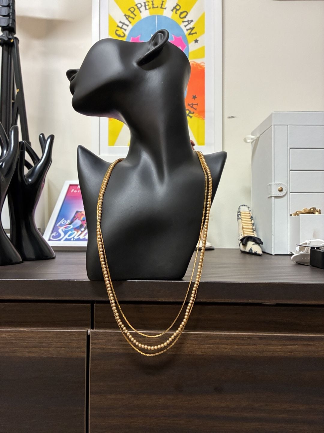 Vintage 1960s Crown Trifari Multi Strand Pearl And Gold Chain Necklace 2