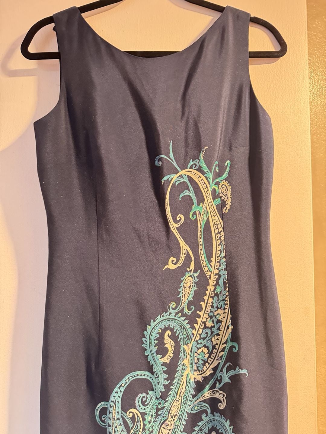 Georgiou Studio Silk Dress Size 6 Navy Blue Paisley Sleeveless 3