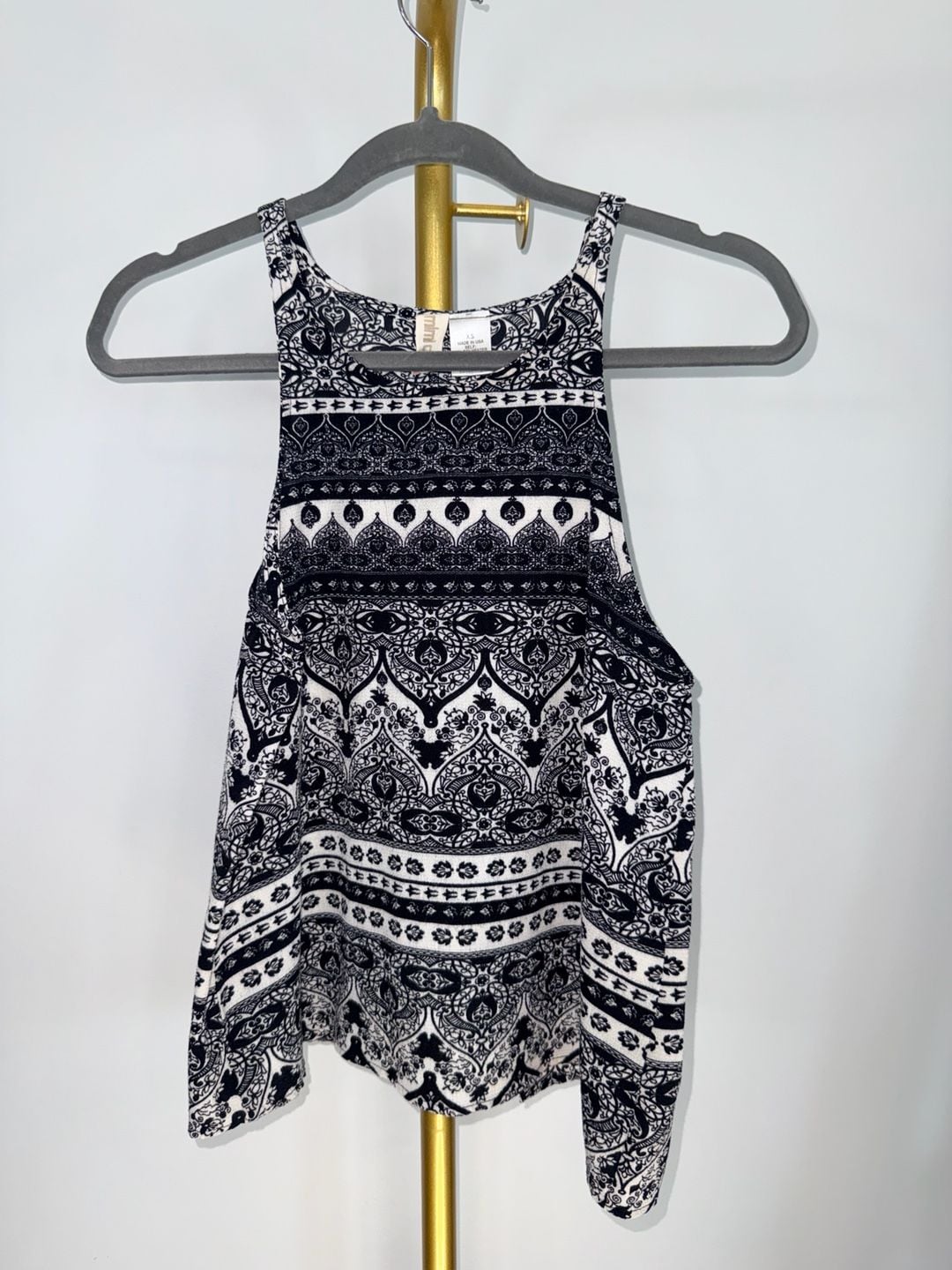 Mimi Chica Tank Top Size XS Black White Paisley Print High Neck 2