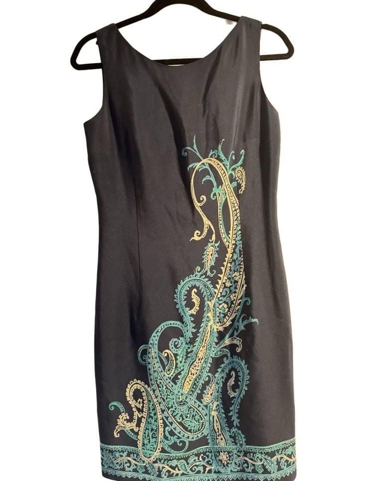 Georgiou Studio Silk Dress Size 6 Navy Blue Paisley Sleeveless 2
