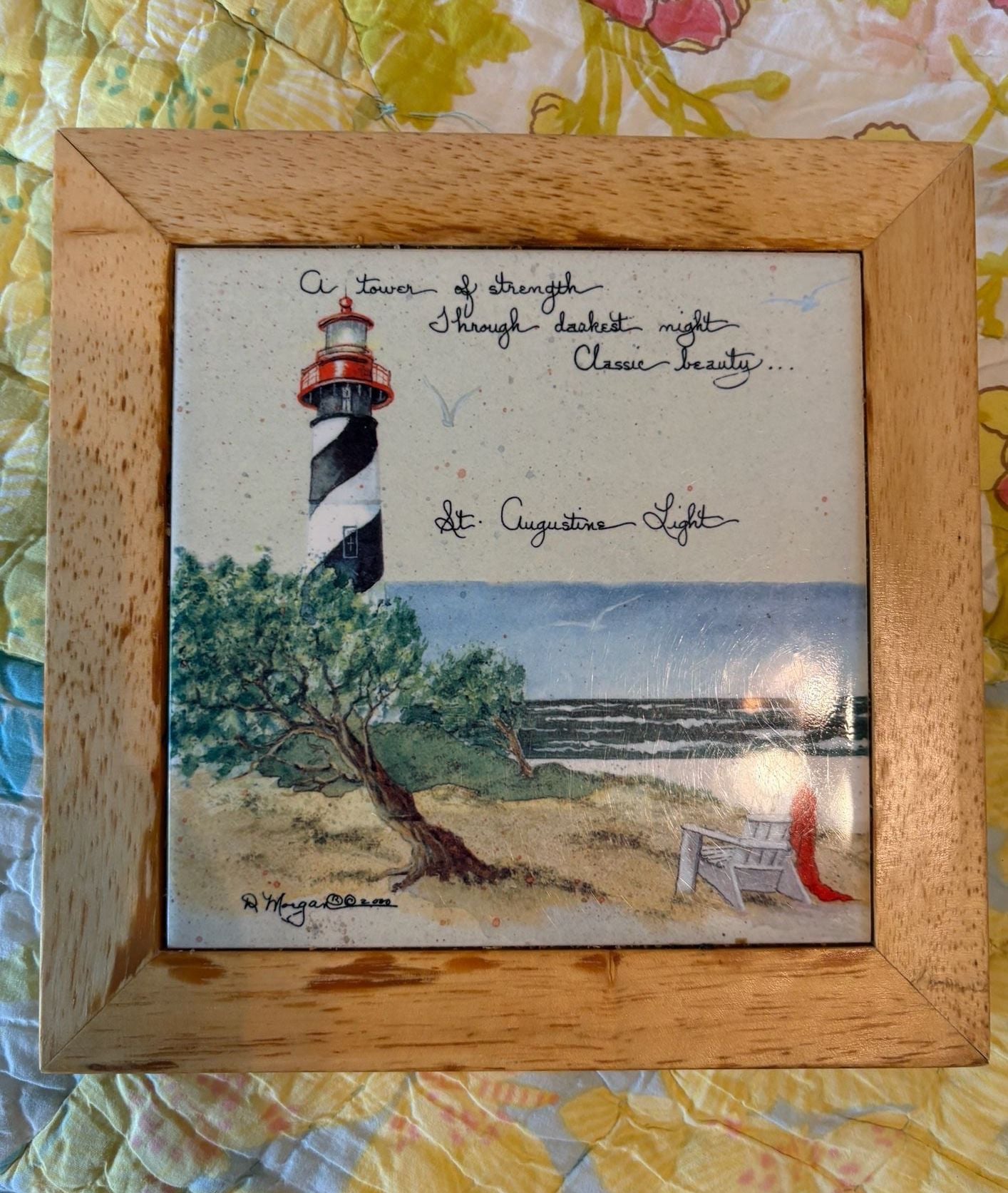 GUC B. Morgan St. Augustine Lighthouse Framed Ceramic Tile Wall Art or Trivet 1