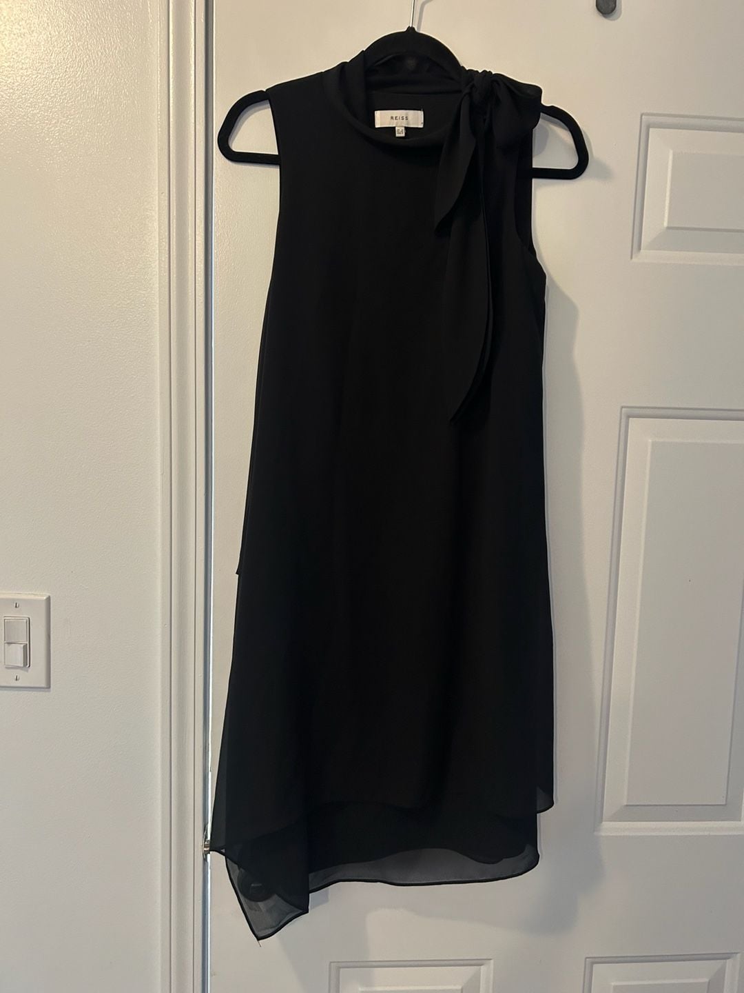 Reiss Black Chiffon Tie Neck Dress Size US 2 2