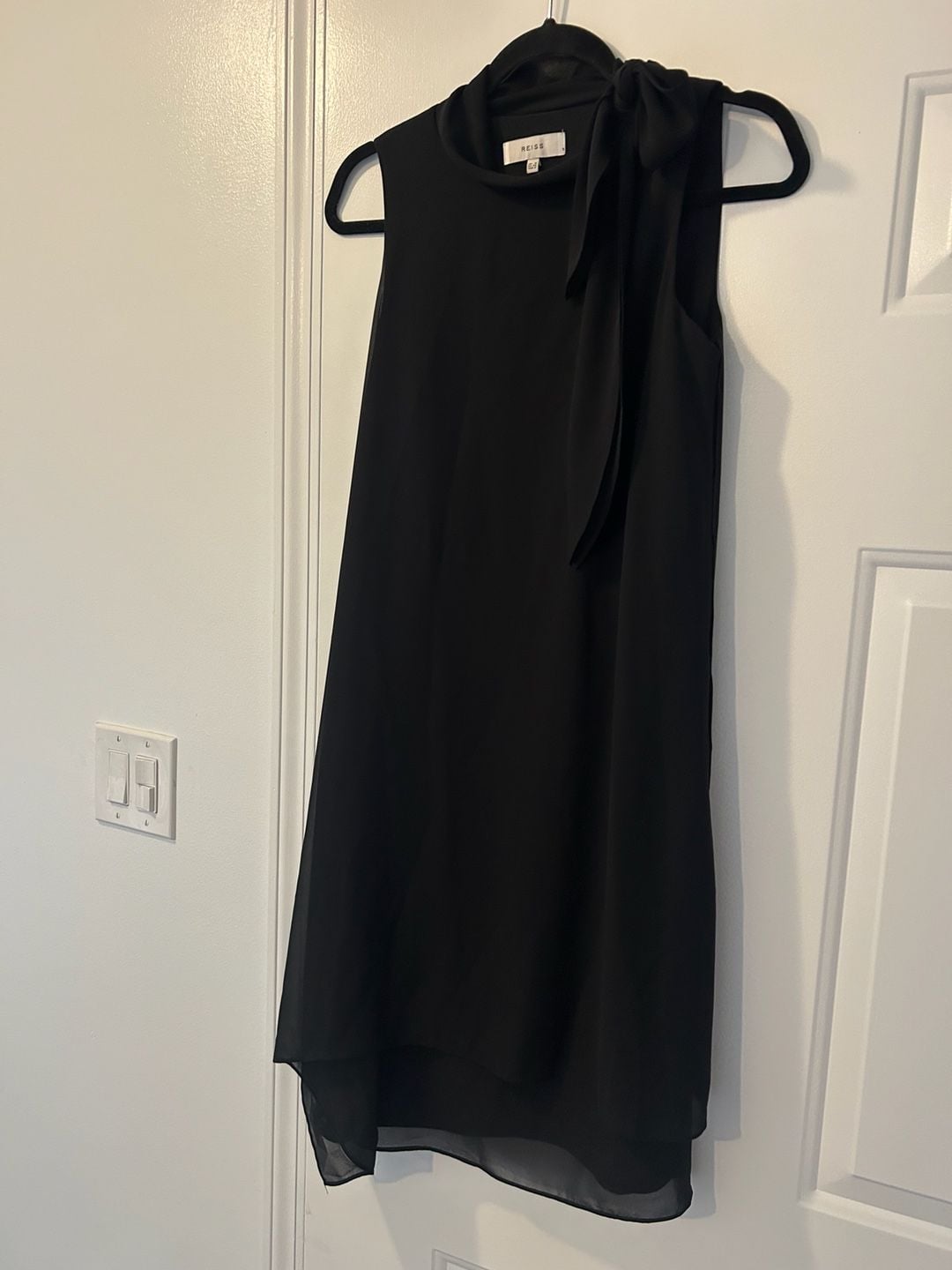 Reiss Black Chiffon Tie Neck Dress Size US 2 3