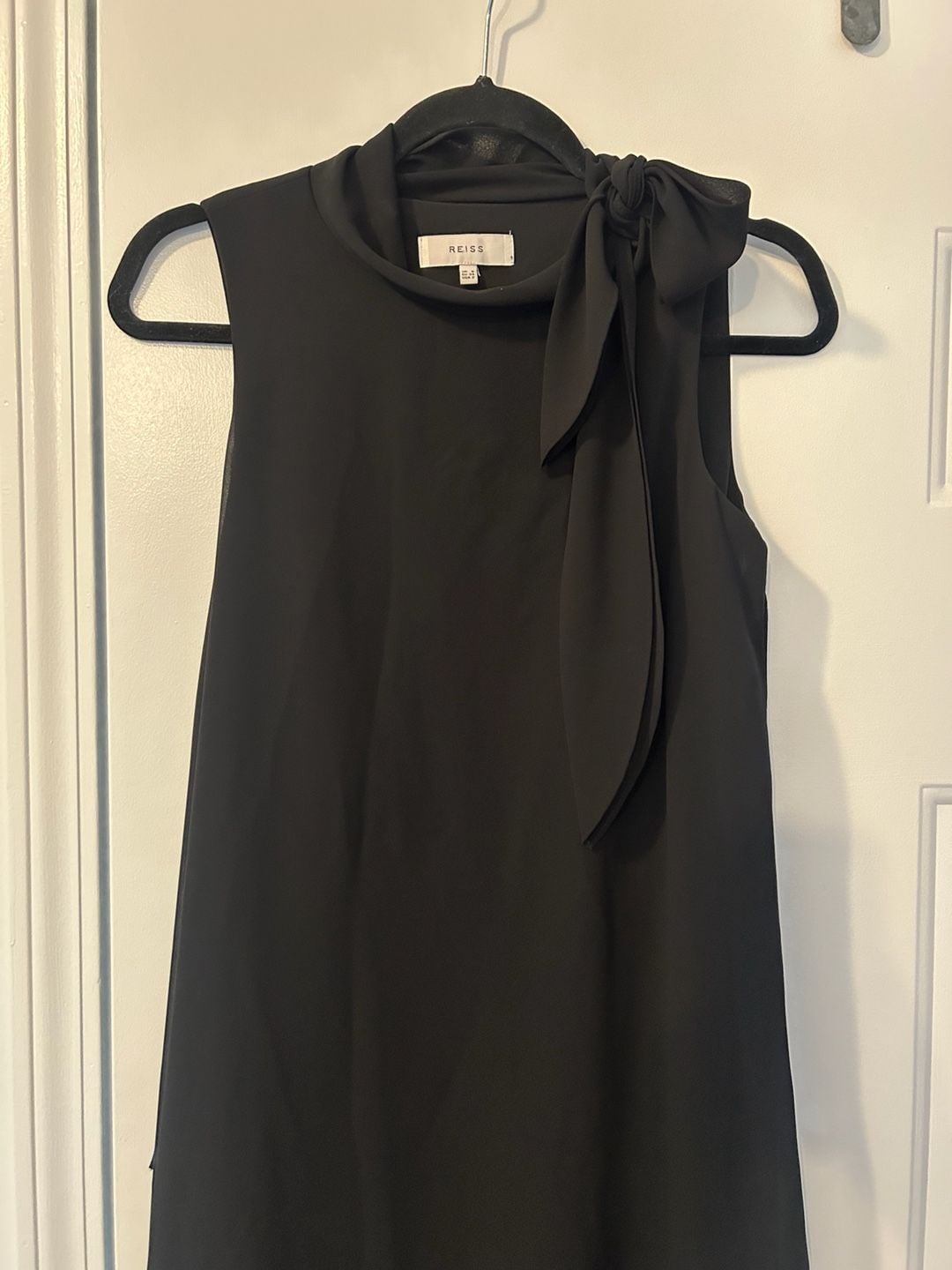 Reiss Black Chiffon Tie Neck Dress Size US 2 4