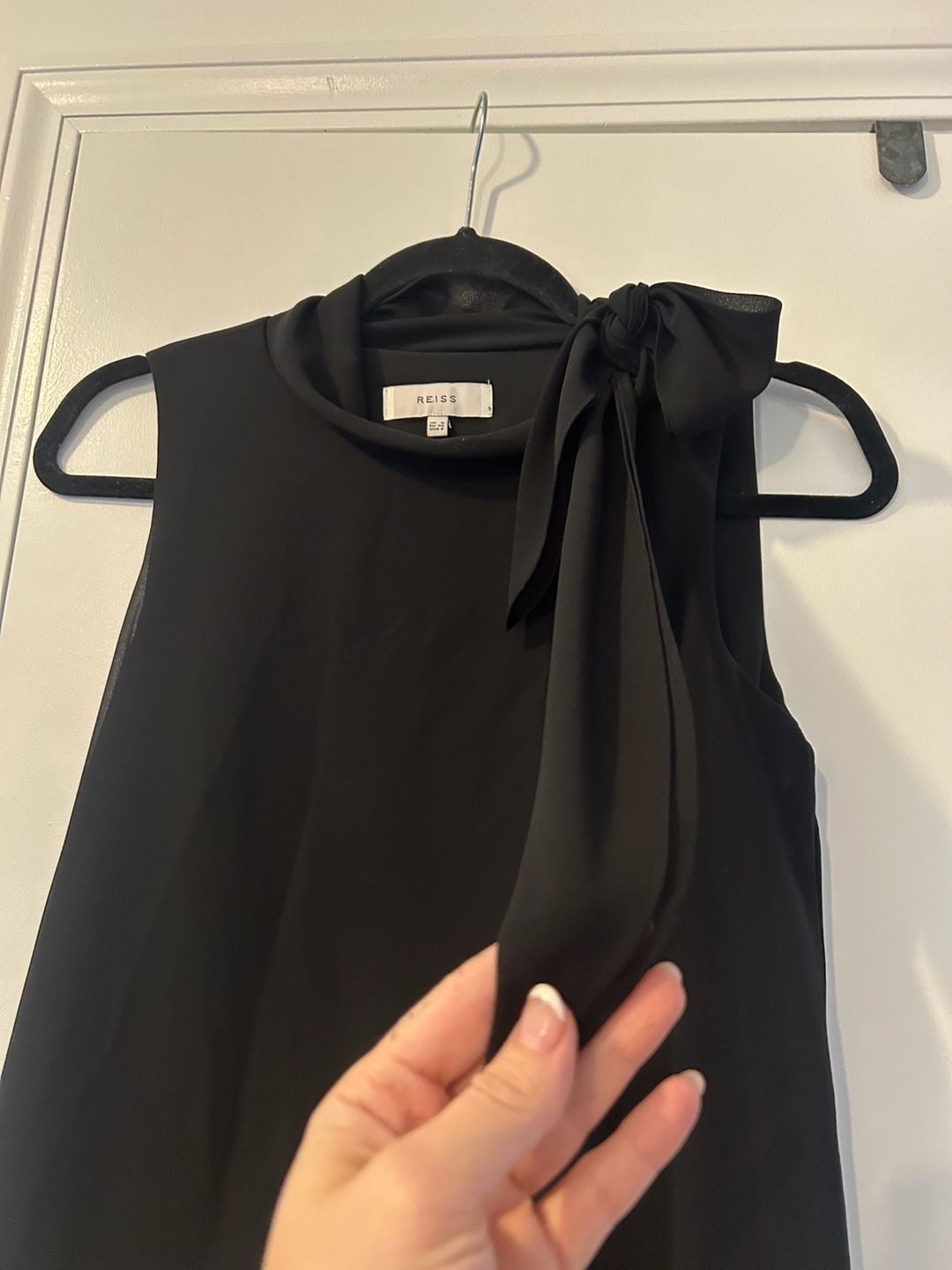 Reiss Black Chiffon Tie Neck Dress Size US 2 5