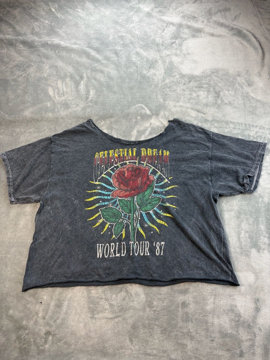 Celestial Dream World Tour 87 Rose Graphic Crop Top Acid Wash Rock Tee 2