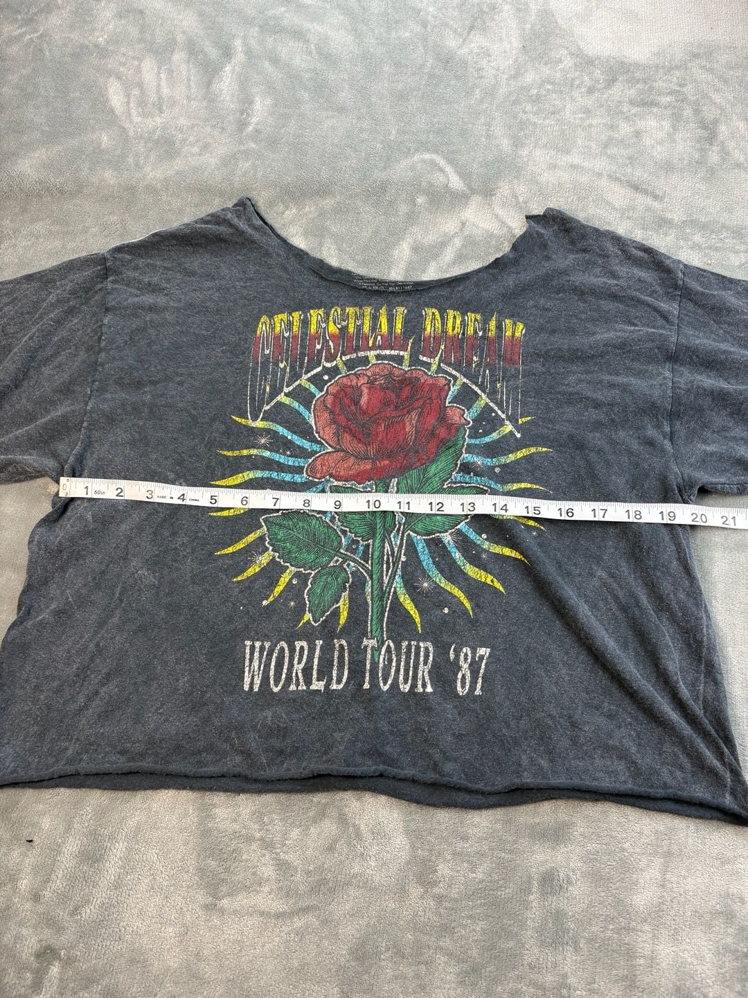 Celestial Dream World Tour 87 Rose Graphic Crop Top Acid Wash Rock Tee 3