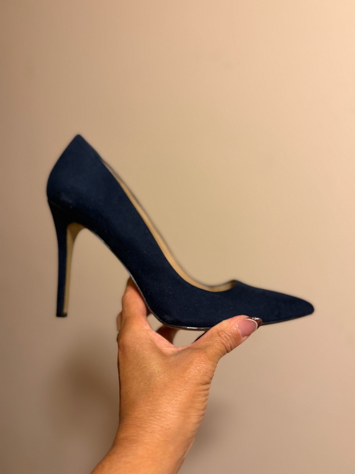Saks Fifth Avenue Pumps Size 8M Navy Blue Suede Stiletto Heels 3