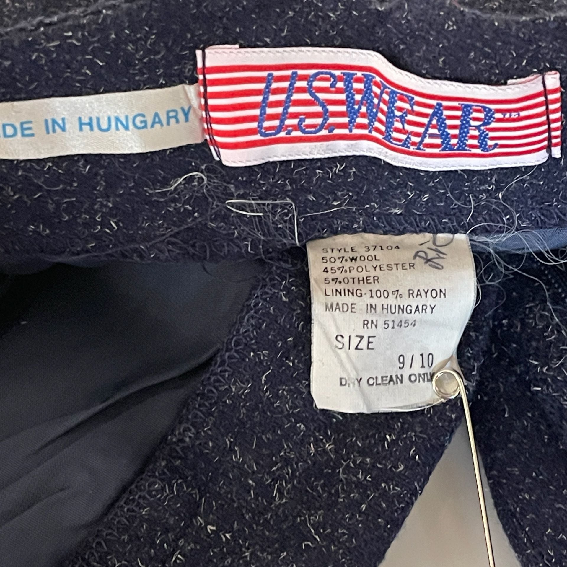 US Wear Pants Size 9/10 Vintage Wool Blend Pleated Dark Blue Speckled 5