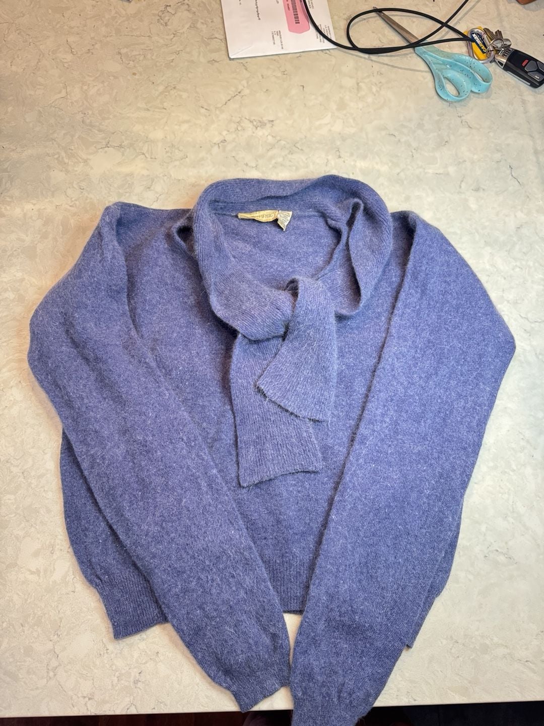 Ellen Tracy Sweater Size L Blue Lambswool Blend Scarf Neck 2