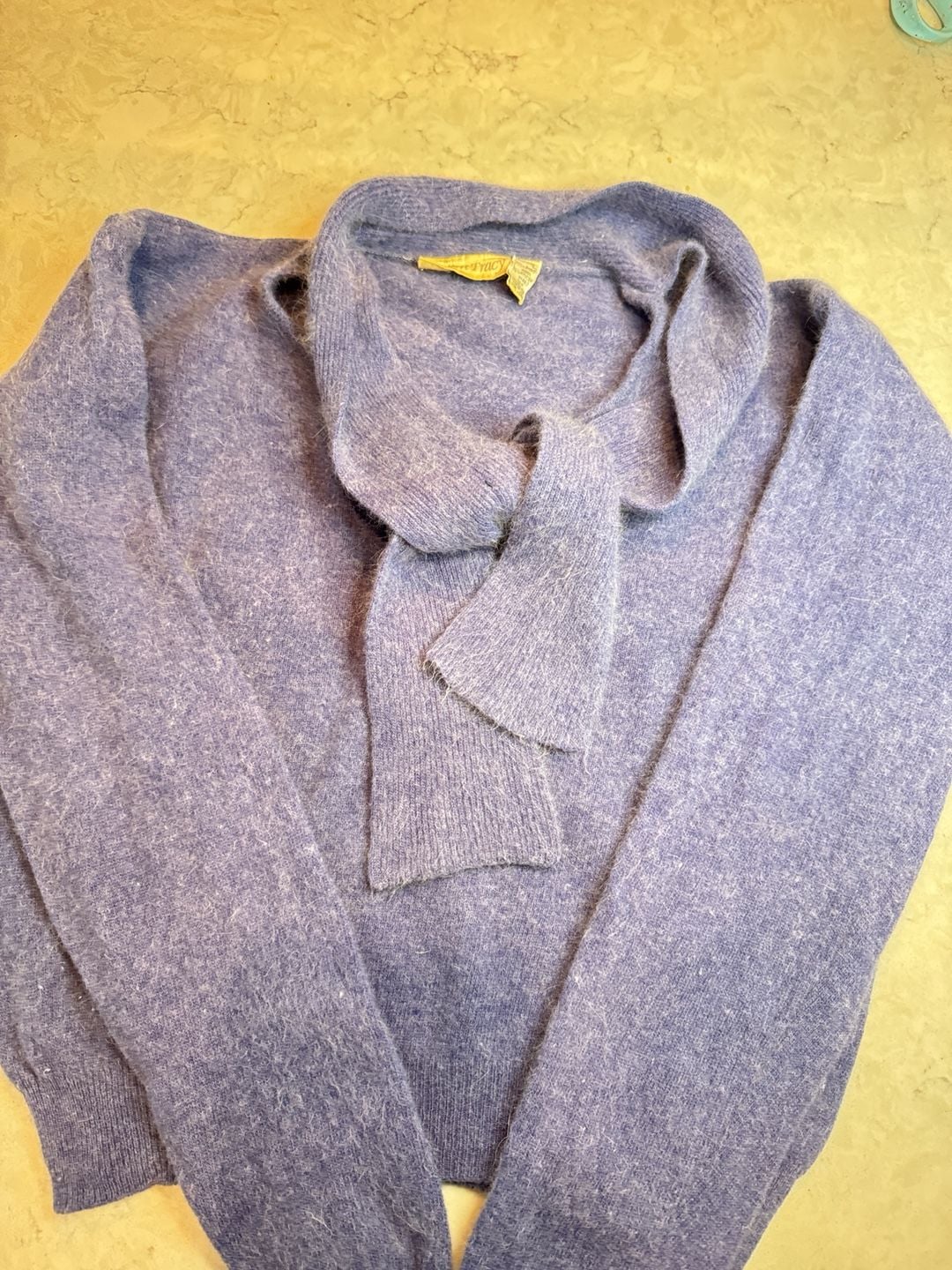 Ellen Tracy Sweater Size L Blue Lambswool Blend Scarf Neck 3