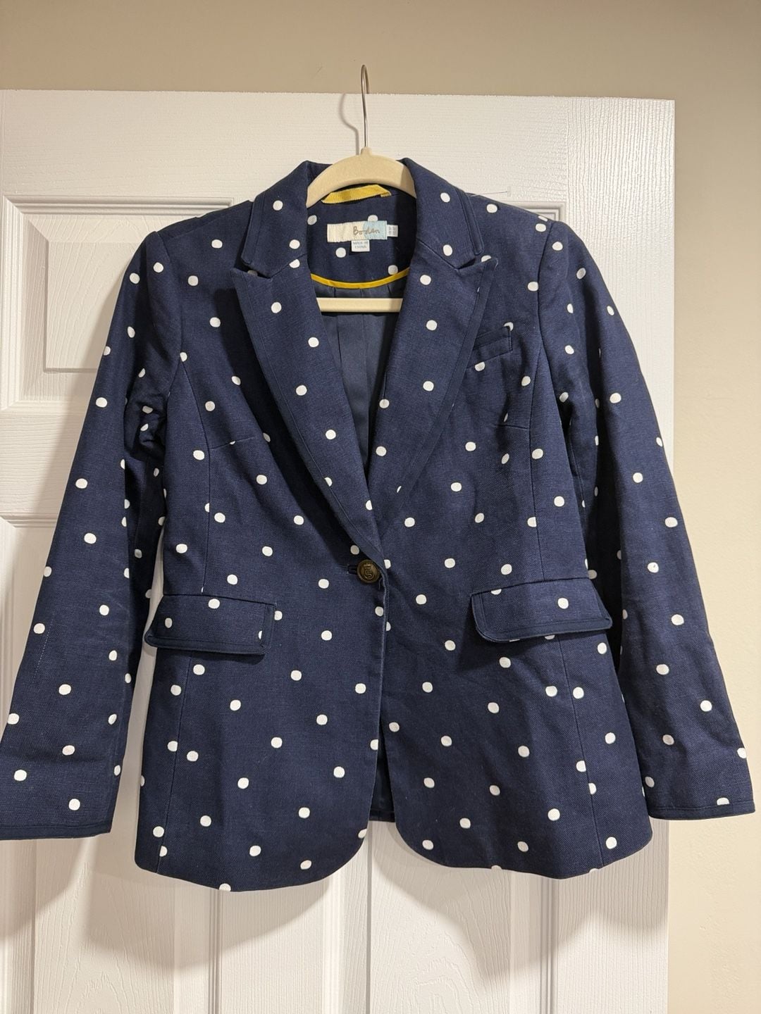 Boden Polka Dot Blazer US 4P Navy Blue White Cotton Jacket 2