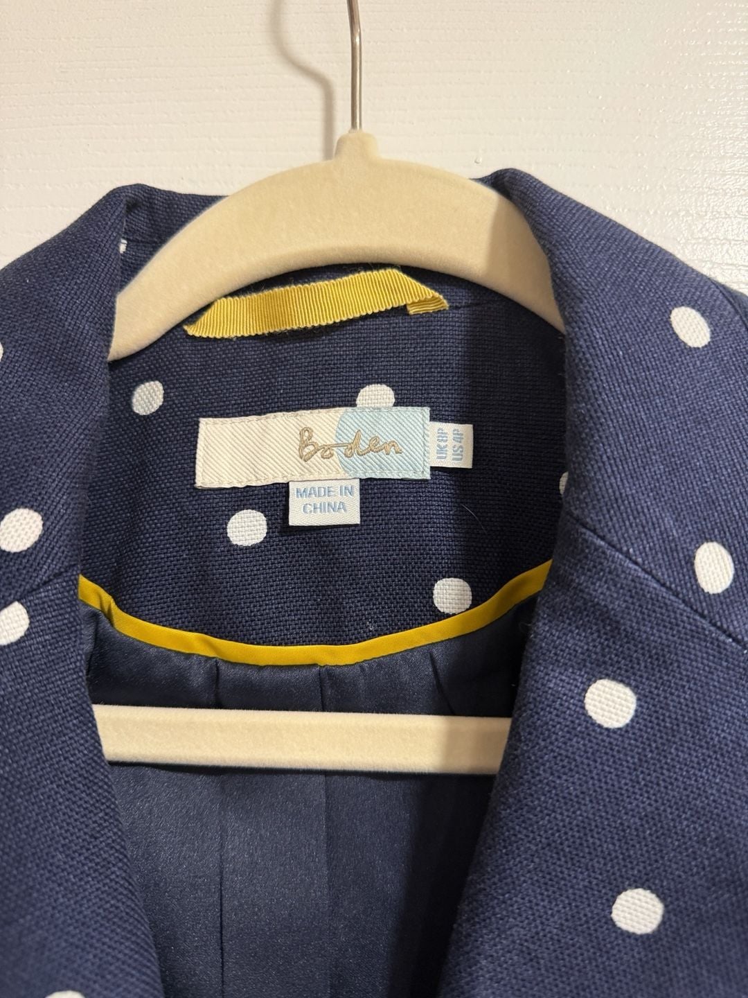 Boden Polka Dot Blazer US 4P Navy Blue White Cotton Jacket 3