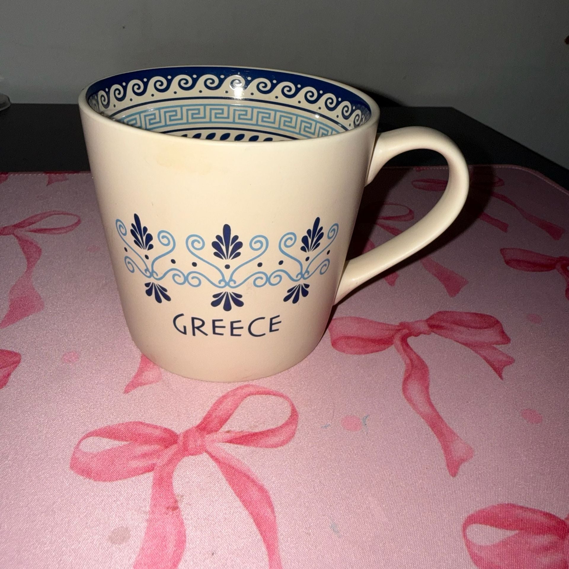 Greece Souvenir Ceramic Coffee Mug Blue Greek Key Pattern 1