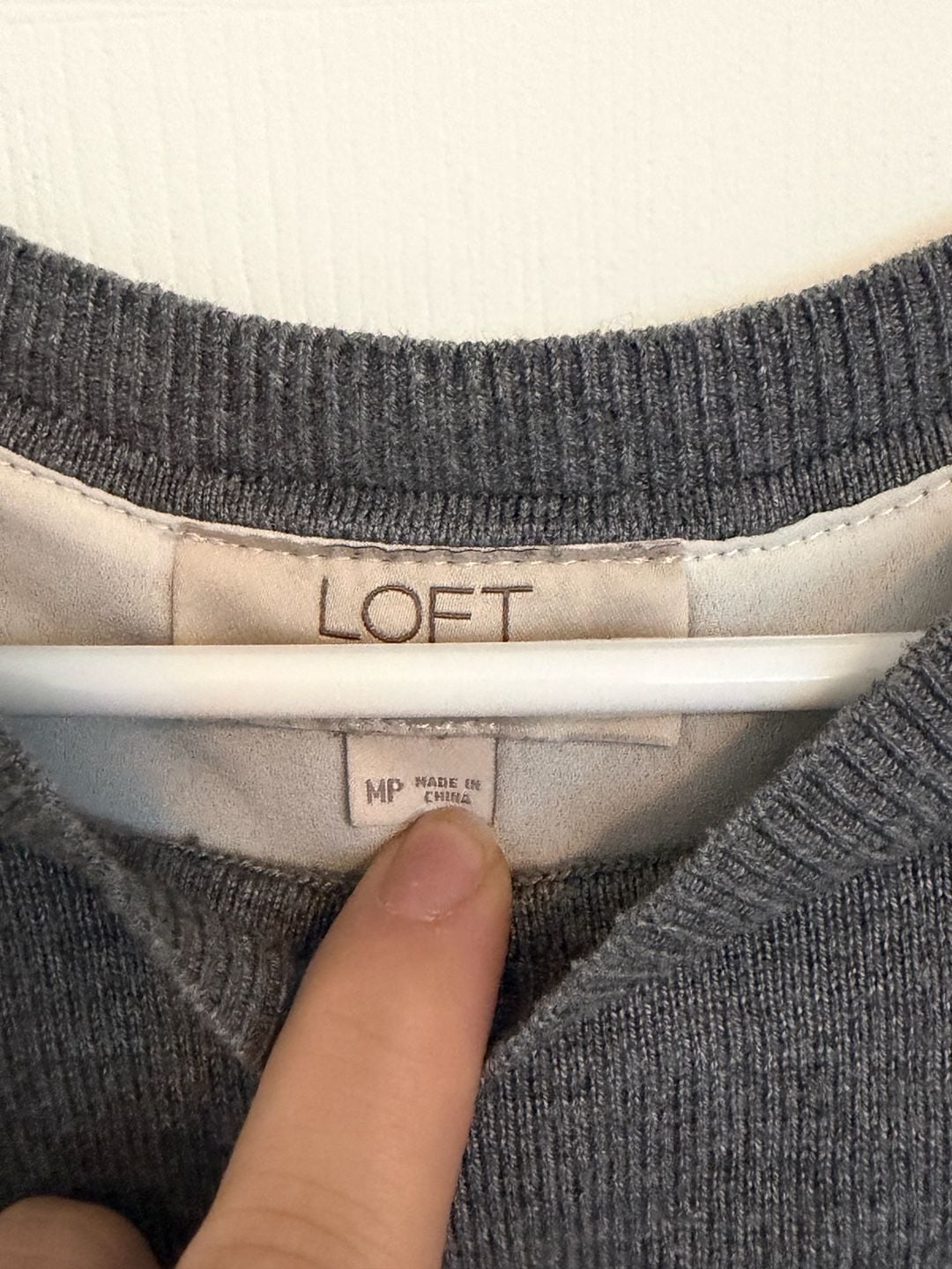 Loft Layered Sweater MP Gray White Mock Shirt Tail Open Back 3
